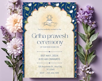 Indian Housewarming invitation | Griha Pravesh Invitate | Gruha Pravesam | Pooja invite |  Indian ceremony Invite | Hindu Housewarming