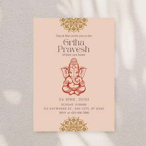 Indiase housewarminguitnodiging | Griha Pravesh | Gruha Pravesam | Hindoe Pooja-uitnodiging | Bewerkbare ceremoniesjabloon | Digitale housewarmingkaart