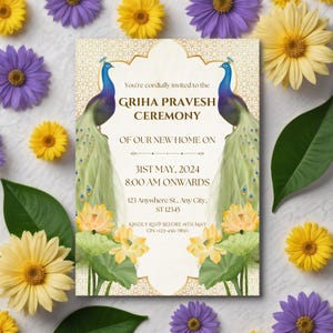 Invito all&#39;inaugurazione della casa indiana / Invito Griha Pravesh / Gruha Pravesam / Invito Pooja / Invito alla cerimonia indiana / Invito all&#39;inaugurazione della casa indù