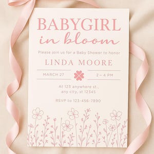 Baby in bloom invite | Baby shower invite | Baby shower girl |Printable babyshower invitation | Digital baby shower invite |