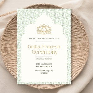 Uitnodiging Indiase housewarming, Griha Pravesh-uitnodiging, Pravesam-uitnodiging, Pooja-uitnodiging, digitale uitnodiging, bewerkbare sjabloon, Canva-sjabloon