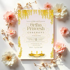INVITO PER L&#39;inaugurazione della casa indiana, invito Griha Pravesh, Gruha Pravesam, invito Pooja, invito alla cerimonia indiana, inaugurazione della casa indù
