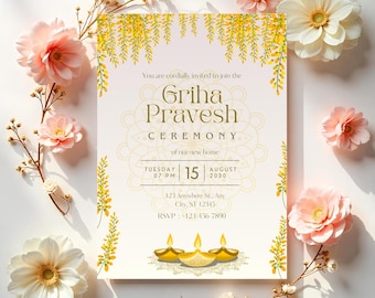 INDIAN HOUSEWARMING INVITATION ,Griha Pravesh Invite , Gruha Pravesam ,Pooja invite , Indian ceremony Invite , Hindu Housewarming