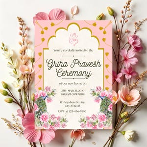 Invito all&#39;inaugurazione della casa indiana / Invito Griha Pravesh / Gruha Pravesam / Invito Pooja / Invito alla cerimonia indiana / Invito all&#39;inaugurazione della casa indù
