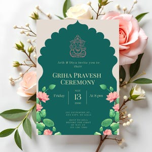 Invito per l&#39;inaugurazione della casa indiana / Griha Pravesh / Gruha Pravesam / Invito alla cerimonia indù / Modello di invito Pooja / Invito digitale modificabile