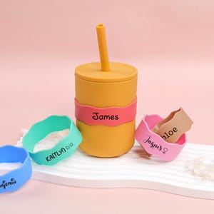 Personalized Silicone Bottle Bands, Anti-Slip Sippy Cup Labels，Bottle labels,Bottle Bands for Kid,Engraved Silicone Bottle Label for Baby