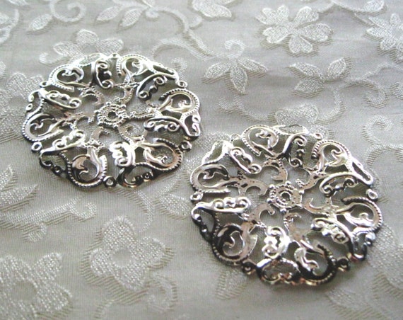 30pcs Round Antique Silver Filigree Pendants Lead Free 44mm 528