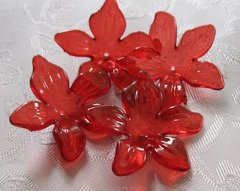 40pcs Transparent Dark Red Flower Caps 28mm Lucite Acrylic Christmas Poinsettia Larger Discounted Quantity Offered 421