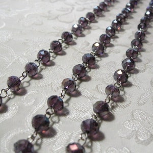 Dark Purple AB Transparent Faceted Rondelle Glass 6mm x 8mm Beaded Rosary Link Chain Silver, Larger Discounted Quantities 964-03(25)