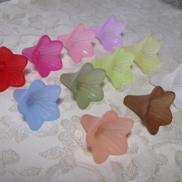 You Pick Colors Frosted Lucite Acrylic Trumpet Flower Cap Beads 409