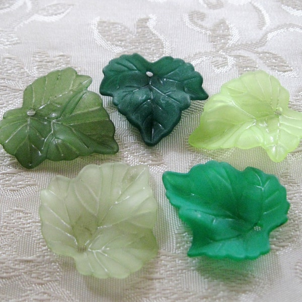 Green Leaves Frosted Lucite Acrylic Leaf Bead MIX 440