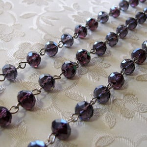 Faceted Dark Purple AB Rondelle Glass 6mm x 8mm Beaded Rosary Link Chain Silver, Larger Discounted Quantity Options 981-02(54)