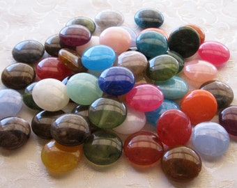 50pc Variety of Round Flat Faux Gemstone 21mm x 8mm Acrylic Lucite Bead Mix 158(2)