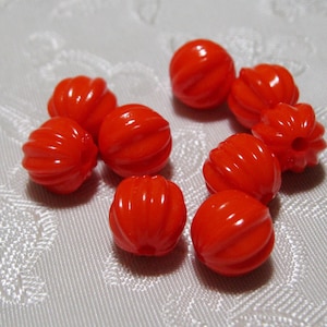 Orange Solid Ribbed Pumpkin Beads Melon 8mm Acrylic Lucite 432