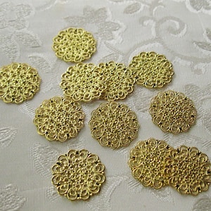 130pcs Gold Round Filigree Coins 16mm Links Brass Connectors, Metal Jewelry Stamping, Lead and Nickel Free Scrap booking 502