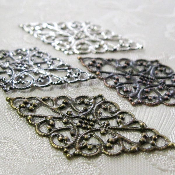 100pcs Diamond Filigree Stamping, Embellishments, Links Connector, Pendants, Bail, Lead Free 25mm x 45mm 530