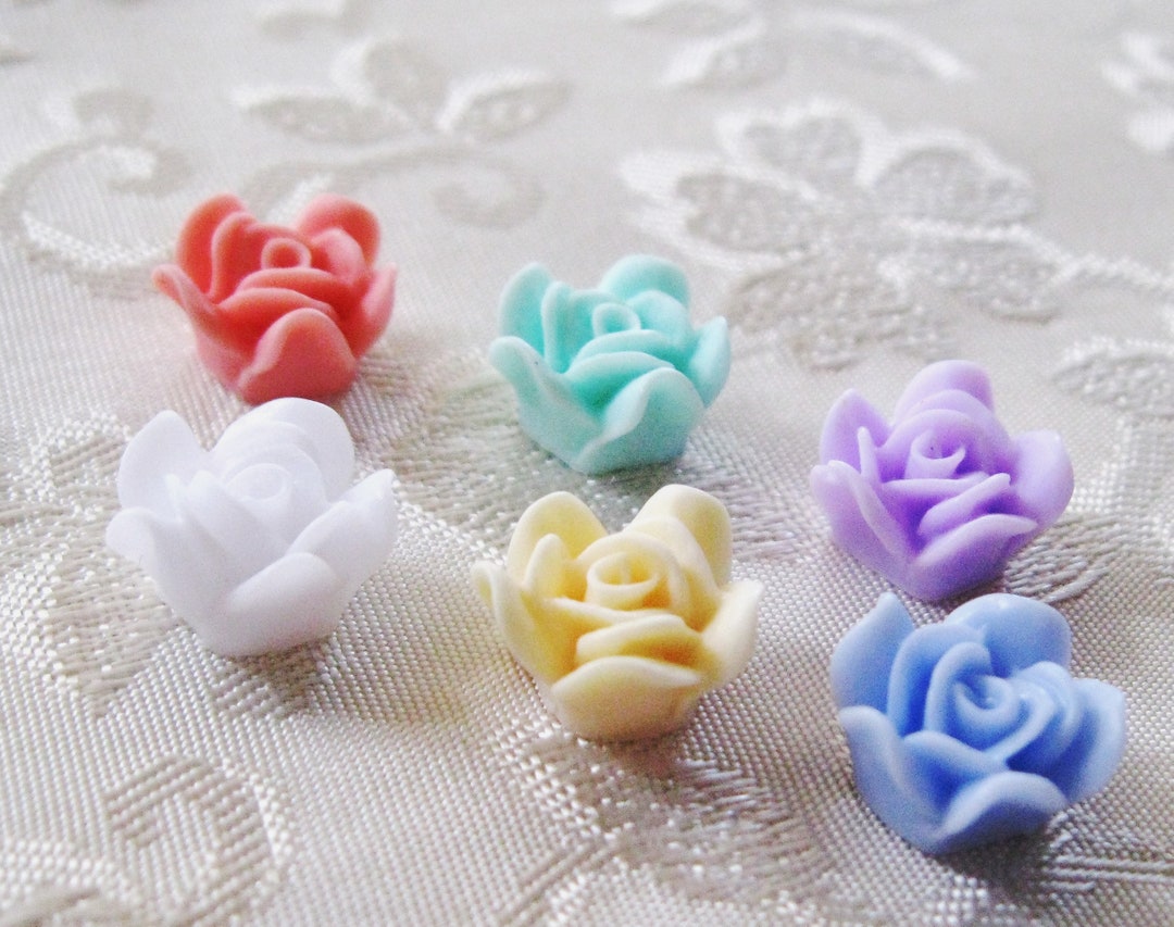 100pc MIX Tiny Detailed Resin Rose Flower Cabochons Flatback No Hole ...