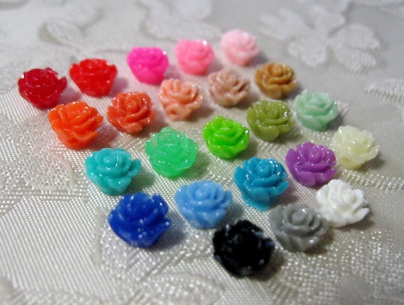 30pcs Tiny Drilled Resin Rose Flower Beads With Hole Choose | Etsy