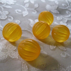Orange Pumpkin Beads Frosted Acrylic Lucite Ribbed Melon 14mm 824 image 1