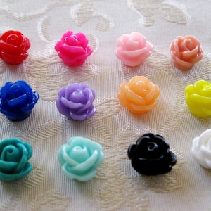 50pcs Drilled Small Resin Rose Flower Beads with Hole, You Pick Colors,  9-10mm Acrylic Lucite 922