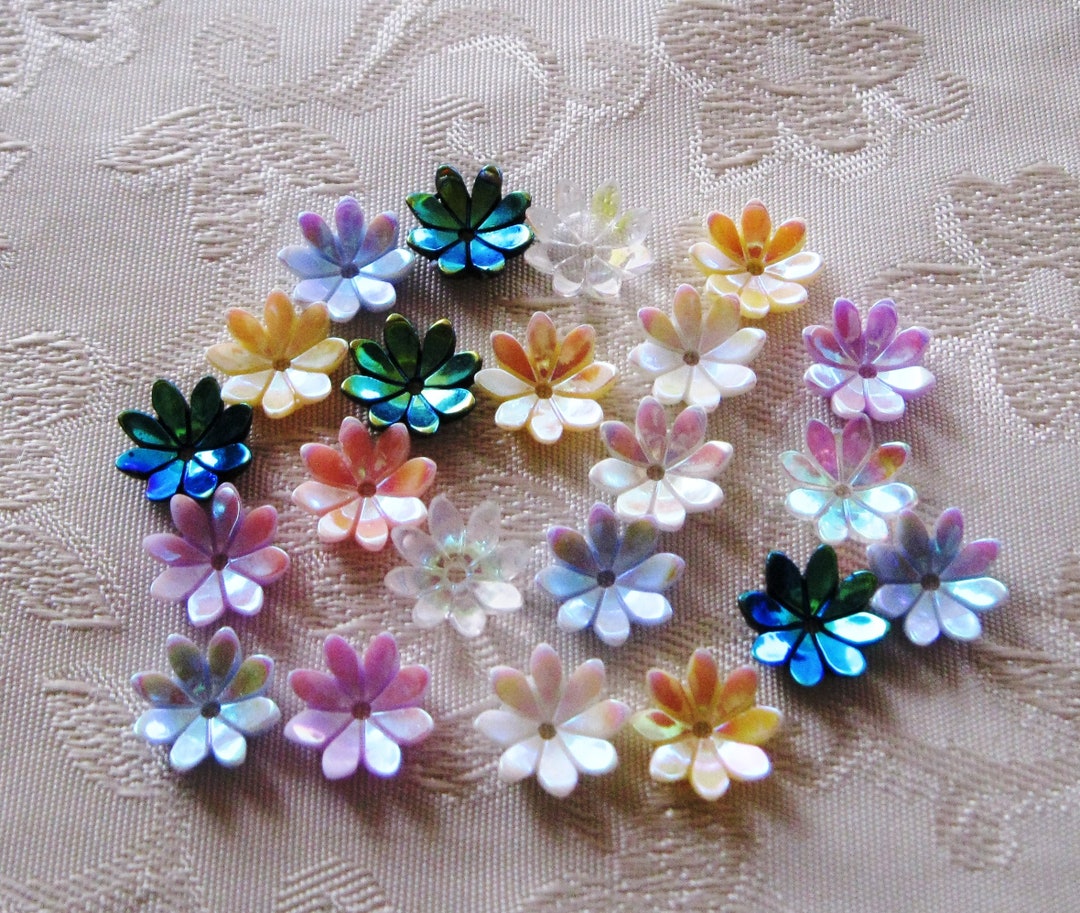 Tiny Resin Flower Beads With Hole 9.5mm Auroura Borealis Finish Mix of ...