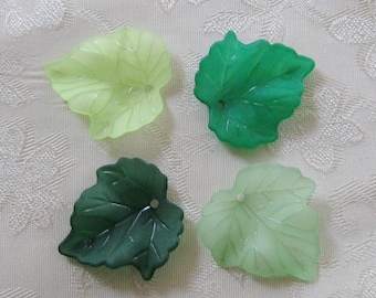 Green Leaves Frosted Lucite Acrylic Leaf Beads You Choose Colors 440
