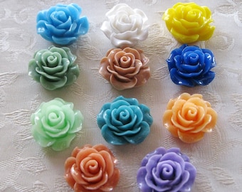 Choose Your Color Mix Resin Ruffled Rose Flower Cabochons No Hole 19-20mm 930