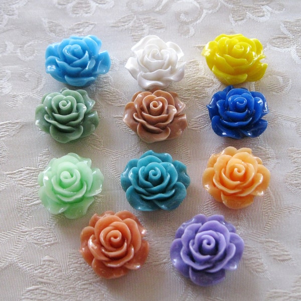 Choose Your Color Mix Resin Ruffled Rose Flower Cabochons No Hole 19-20mm 930