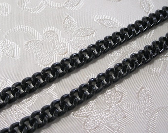 Black Enameled Heavy Plated Flat Twist Cut Cuban Curb Chain 7mm x 5mm Bulk 356