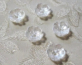 Tiny Translucent White Pearl Finish Resin 5 Petal Flower Beads with Hole 8mm 467