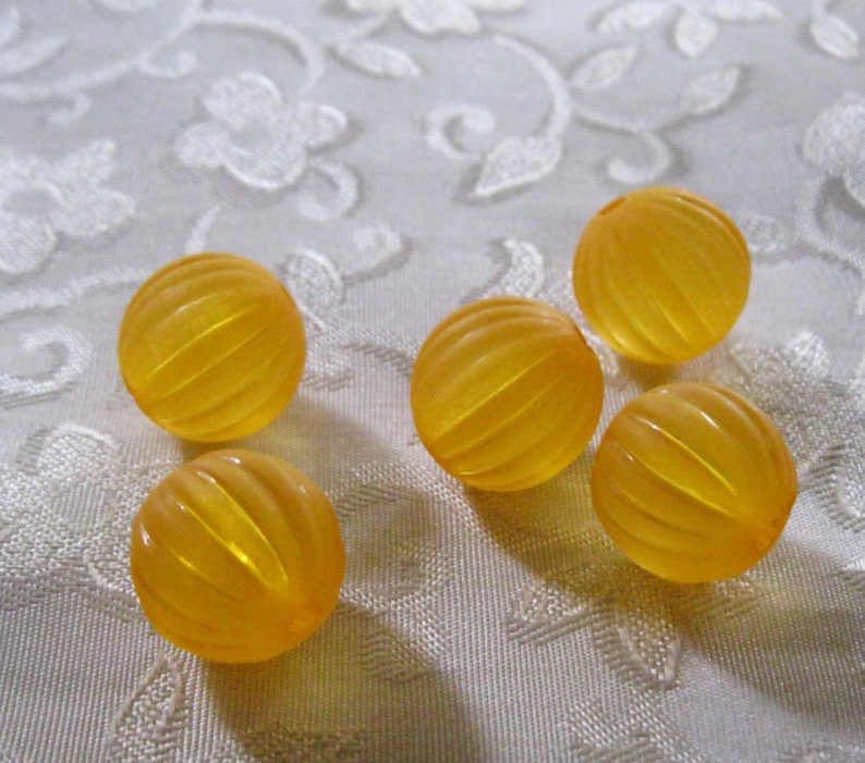 Orange Pumpkin Beads Frosted Acrylic Lucite Ribbed Melon 14mm 824 image 2