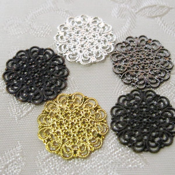 Round Filigree Coin MIX 16mm Links Brass Connectors, Metal Jewelry Stampings, Lead and Nickel Free Scrapbooking 502