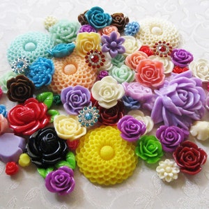 200pc Variety Pack of Resin Bead Flower Cabochon Flatback MIX 6mm up to 35mm