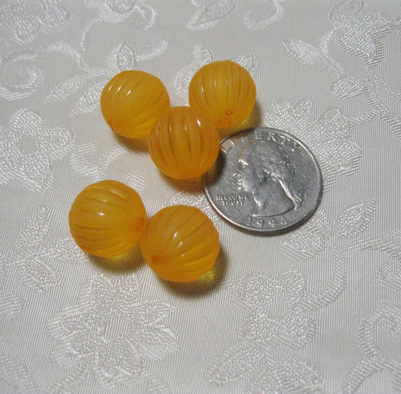 Orange Pumpkin Beads Frosted Acrylic Lucite Ribbed Melon 14mm 824 image 3