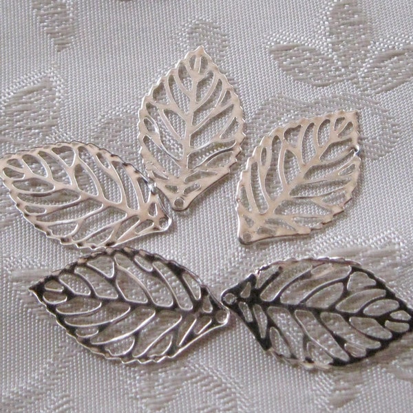 Itty Bitty Bright Silver Plated Filigree Leaves Leaf Tiny 10mm x 20mm 538