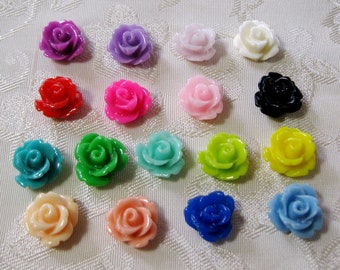 50pcs Choose Your Color Mix Resin Rose Flower Cabochon 9-10mm Larger Quantity Discounts Offered 912