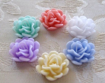 Tiny Detailed Resin Rose Flower Cabochons MIX Flatback No Hole 12mm 908