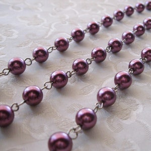 Dark Purple Glass Pearl 8mm Beaded Rosary Chain Silver, Larger Discounted Quantity Options 995-03 (5)