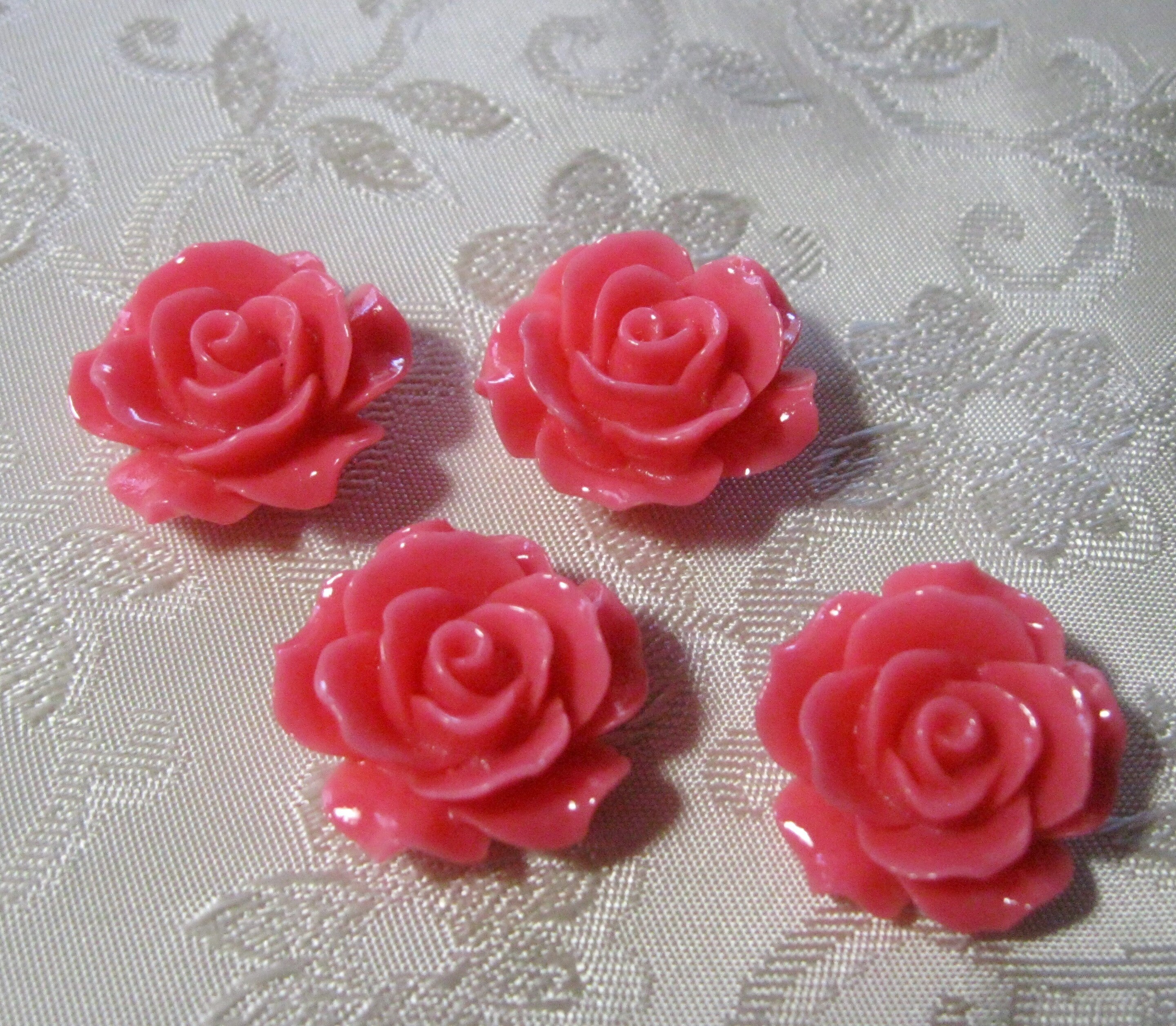 Drilled Resin Ruffled Hot Pink Rose Flower Beads with Hole 18mm 926