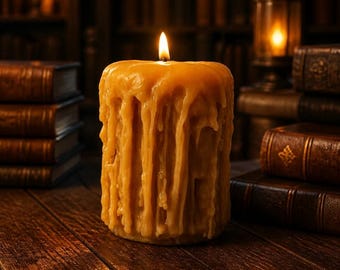 Medium Vintage style beeswax pillar candle