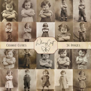 Cranky Cuties: 36 foto vintage di bambini scontrosi, divertente collezione di collage di foto vintage per diari spazzatura, vecchi ritratti fotografici, seppia