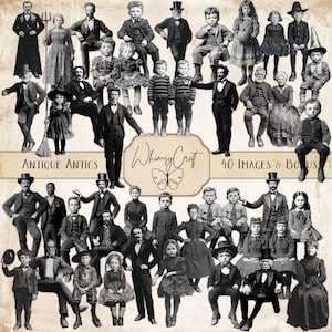 Antique Antics: 40 Halloween Vintage People Photos, Vintage Paper Dolls, Junk Journal Kit, Victorian People Photo, Scrapbook Kit Characters