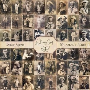 Sailor Squad: 50 foto vintage di marinai, kit di diario nautico, oggetti effimeri marini, arte digitale, vecchie fotografie di ritratti, etichette di diario