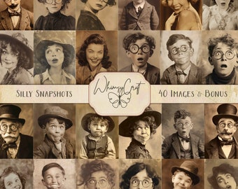 Vintage Portrait Photos: 40 Funny Silly Snapshots, Collage Ephemera (Digital Download)