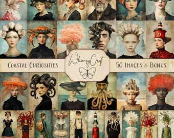 Ocean People Digital Art: Nautical Ephemera, Sea Collage (JPEG Images)