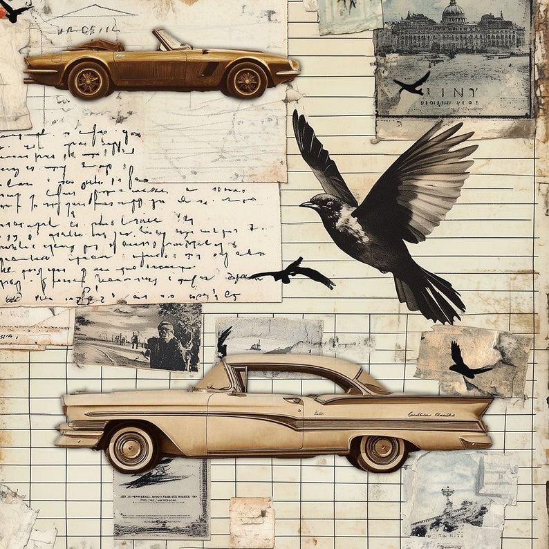 Retro Rides: 20 Printable Vintage Car Photos, Junk Journal Ephemera ...