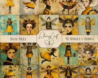 Bee People JPEGs: Whimsical Paper Dolls, Junk Journal Kit (Digital)