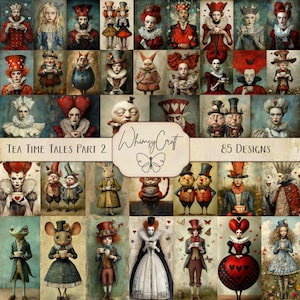 Tea Time Tales Part 2: 85 Alice In Wonderland Themed Images, Junk Journal, Digital Printable Paper Dolls, PNG Clip Art, Whimsical Ephemera