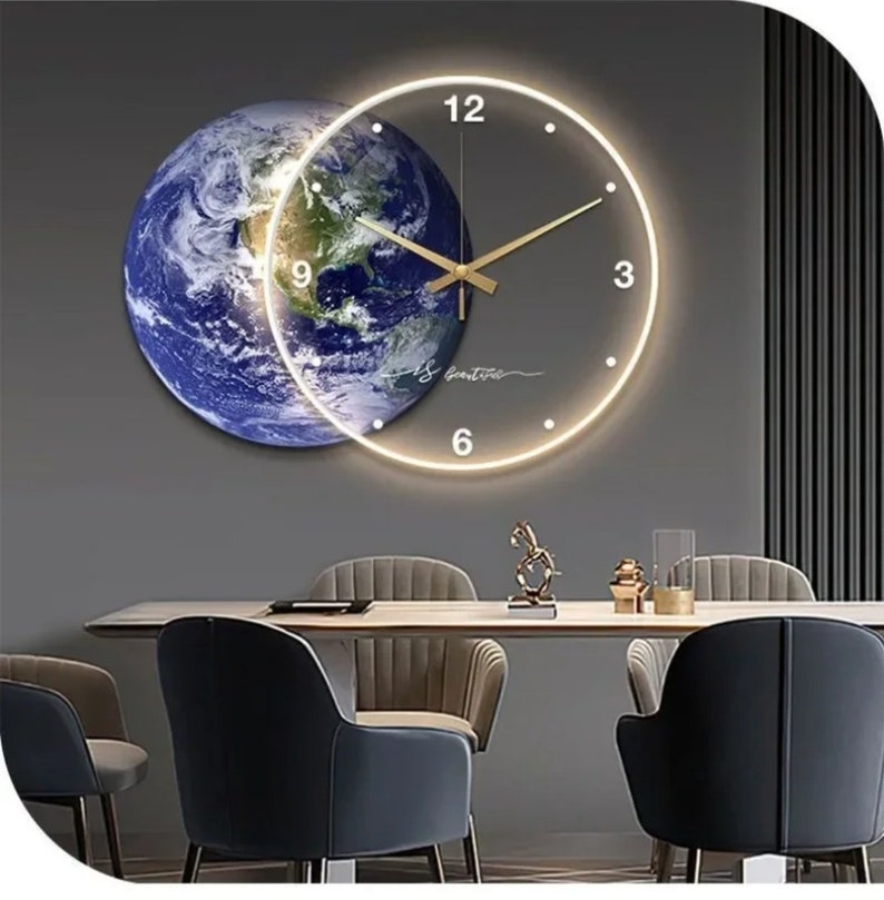 Luxurious LED Clock Wall Mounted Clock Moon Lunar Design Living Room ...