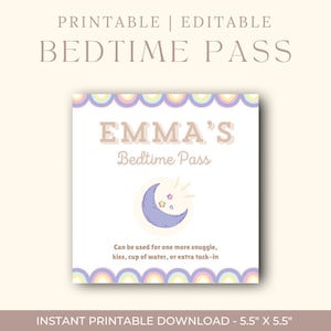 Bearbeitbarer druckbarer Regenbogen-Bedtime-Pass | Ticket to Get Out of Bed | Bleib in Deinem Bett | Incentive-Programm